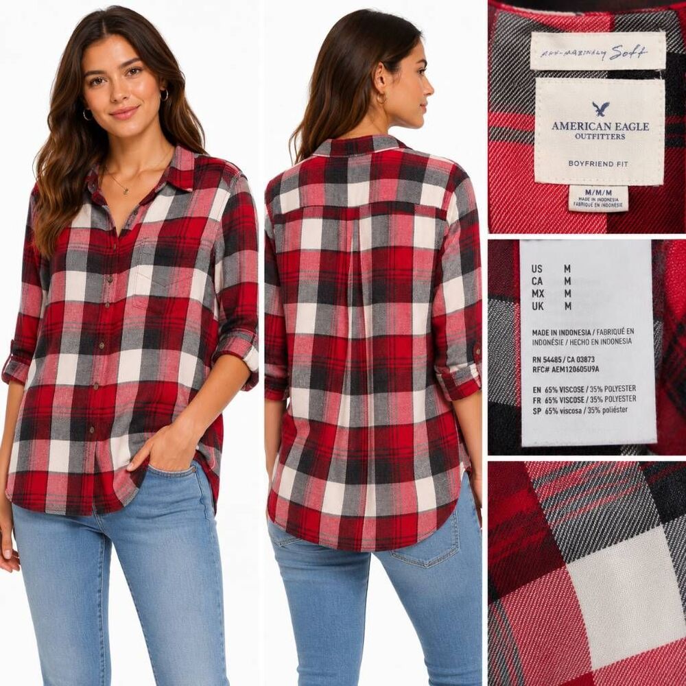 American Eagle Plaid Boyfriend Flannel M